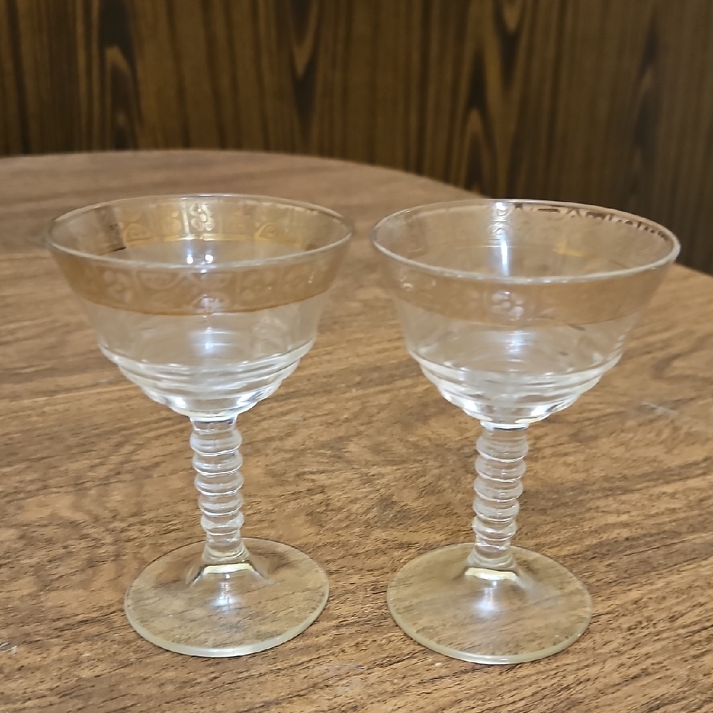 Federal glass vintage 2 set  Elegant Gold banned champane glasses